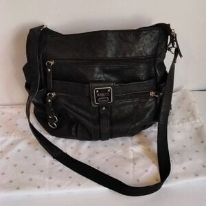 Rosetti Black Faux Leather Crossbody with Buckle Accent